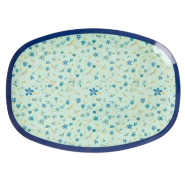 RICE Melamine Rectangular Plate with Blu