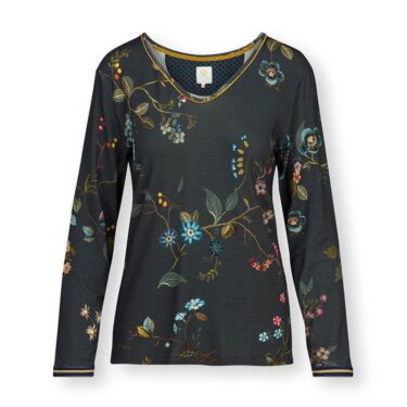 PHW Top Long Sleeve Kawai Flower Dark Blue