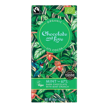 Súkkulaði, Minta 80 gr. 67%. Chocolate and Love, lífrænt